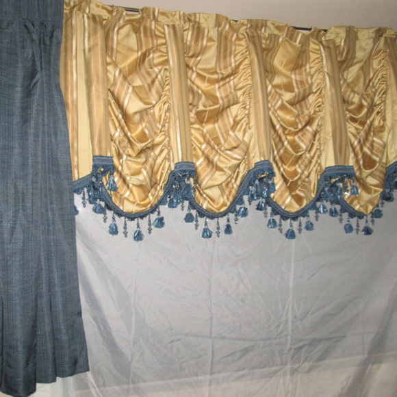 Gold, Blue Viscose Waterfall Beaded Valance, Panel